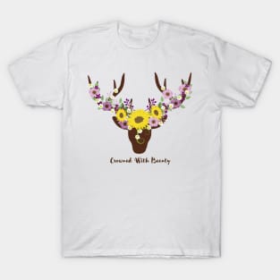 Crowned With Beauty Deer Antler Sunflower T-Shirt